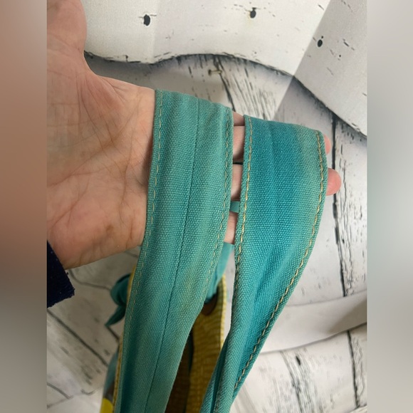 Fossil KeyPer Yellow Plaid Tulip Coated Canvas Purse Bag Tie Handles Key Charm - Picture 11 of 11